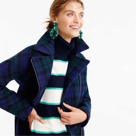 J. Crew Black Watch Tartan Wool Blue and Green Plaid Autumn Winter Coat Size 2 - Picture 6 of 12